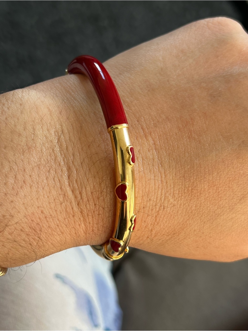 14k Gold and Red Heart Bangle Bracelet - Women's Jewelry - Picture 11 of 14